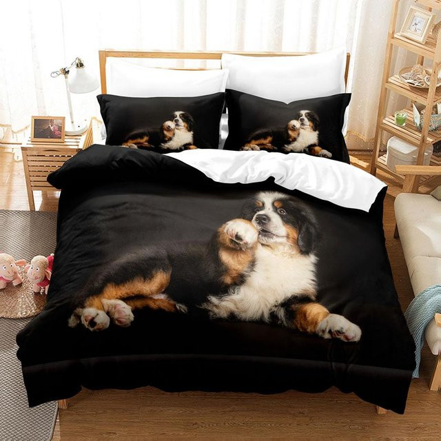 JMG Household Supplies Bettwäsche Set mit lustigem Hunde-Design in Schwarz, bestehend aus Bettbezug und Kissenbezug, B/H: 135 x 200 cm - Bild 1
