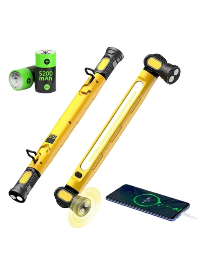 Wiederaufladbare magnetische COB-Arbeitsleuchte in Gelb mit Haken und Powerbank-Funktion für Autoreparatur, Camping und Notfälle - Bild 1