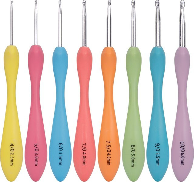 QJH Häkelnadel-Set aus Aluminium mit buntem Gummigriff, 8 Stück, 2,5–6,0 mm - Bild 1