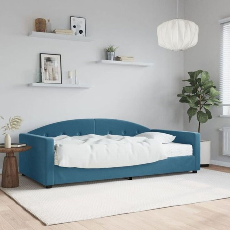 Vidaxl Polsterbett Tagesbett mit Matratze aus Samt und Metall in Blau B/T/H: 200 x 100 x 75 cm - Bild 1