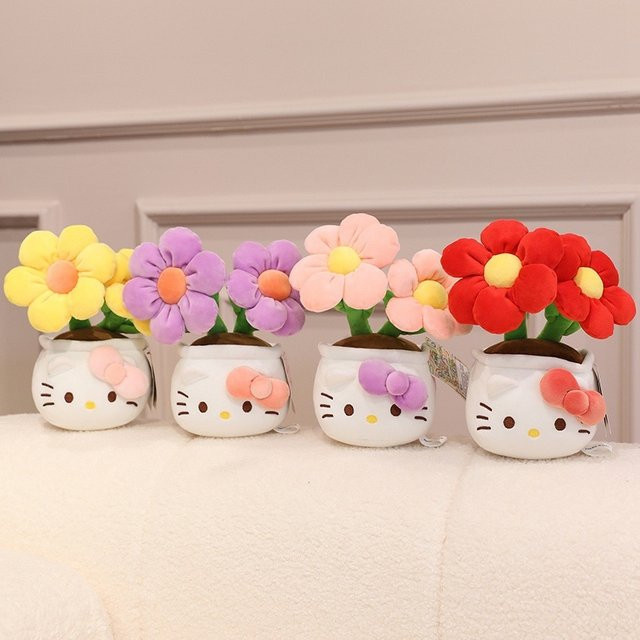 Sanrio Hello Kitty Plüschpuppe als dekorativer Bonsai mit künstlichen Blumen in Mehrfarbig - Bild 1