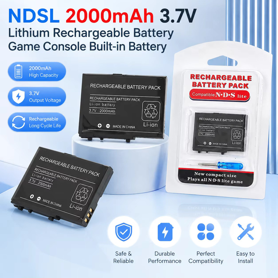 NDNNAS Wiederaufladbarer Lithium-Ersatzakku für NDSL Spielekonsole, 2000 mAh, 3,7 V, Schwarz - Bild 2