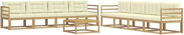 vidaXL Outdoor-Sofagarnitur aus Akazienholz in L-Form, 9-teiliges Set in Weiß und Beige mit Polstern, B/T/H: 79 x 79 x 37 cm - Bild 1