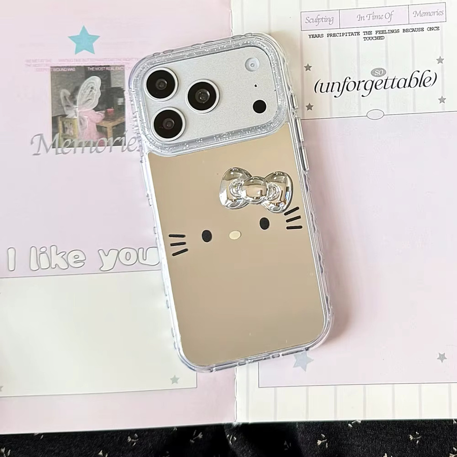 Sanrio Hello Kitty Handyhülle mit 3D Cartoon Design und integriertem Schminkspiegel für iPhone 17 16 15 14 13 Pro Max, transparent, stoßfeste Hartschale - Bild 4