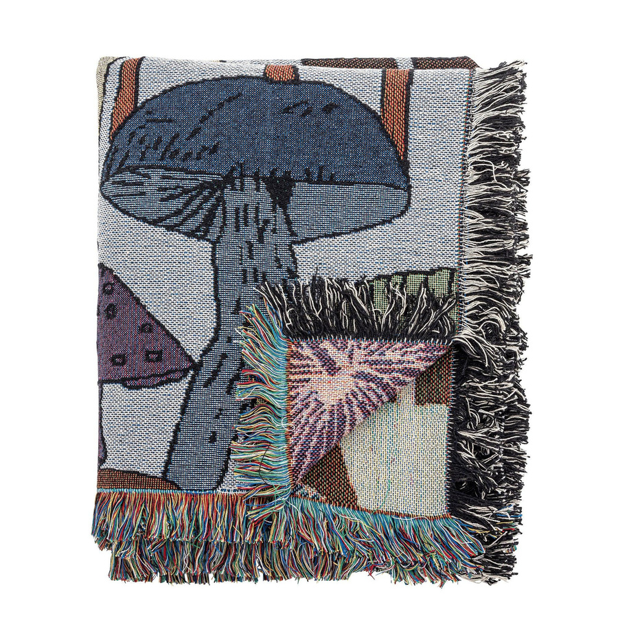 Bloomingville Mini Sonam Decke aus recycelter Baumwolle mit floralem Muster, Blau/Mehrfarbig, B: 130 cm, T: 160 cm - Bild 1