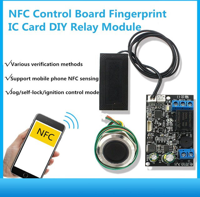 NFC Steuerplatine für Handy und IC-Karte zur Zugangskontrolle mit Fingerabdruck und Relaismodul, 13,56 MHz, DC12-24V - Bild 1