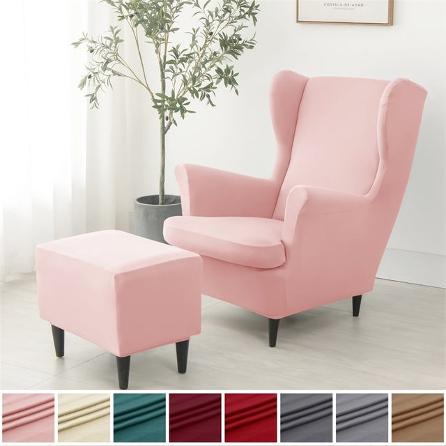 Yupartex Sesselbezug für Flügelstühle in Pink, elastischer Samt-Schonbezug im klassischen Stil - Bild 1