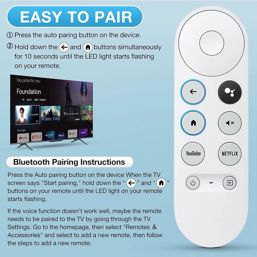G9N9N Sprachfernbedienung für Google Chromecast GA019/20/23 kompatibel mit Google Smart TVs in Weiß - Bild 3