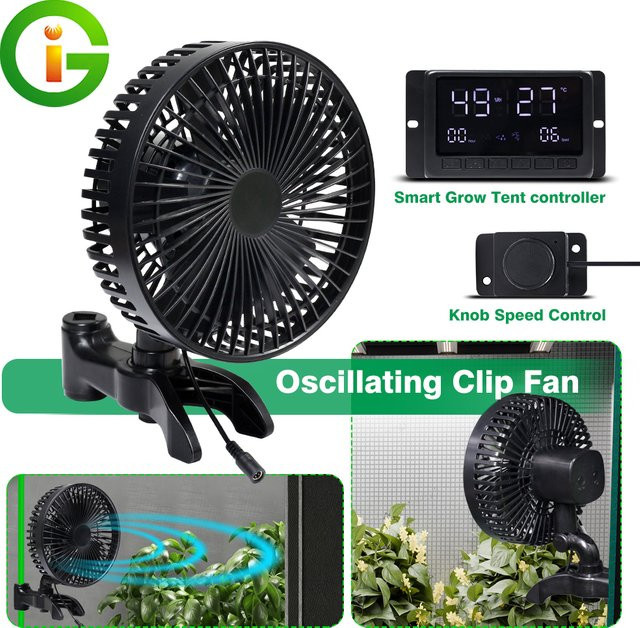 TRANYTON Grow Tent Lüfter mit EC-Motor und Smart-Steuerung in Schwarz mit automatischer Oszillation und Clip-Ventilator für die hydroponische Belüftung - Bild 1