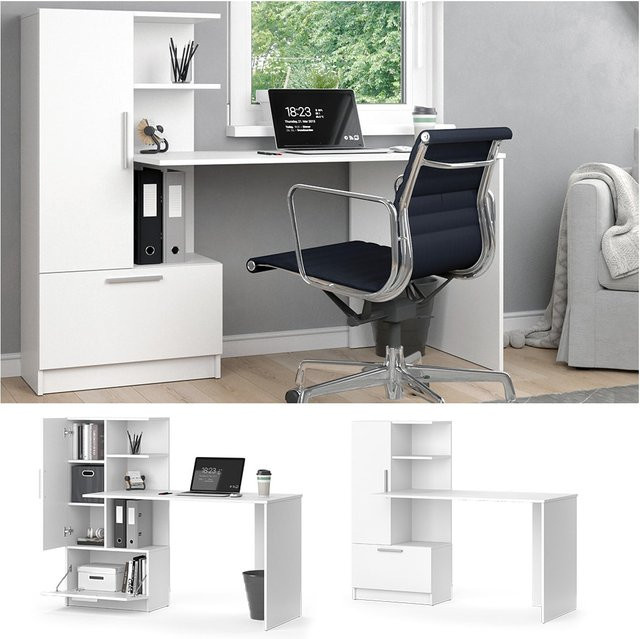 Vicco Arbeitstisch Tomy Weiß mit Regalanbau für Homeoffice und Arbeitszimmer, Breite: 150 cm - Bild 1