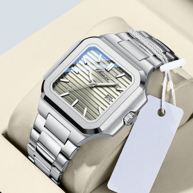 CHENXI Armbanduhr, Quarz, Edelstahl, eckig, Silber, Unisex - Bild 1