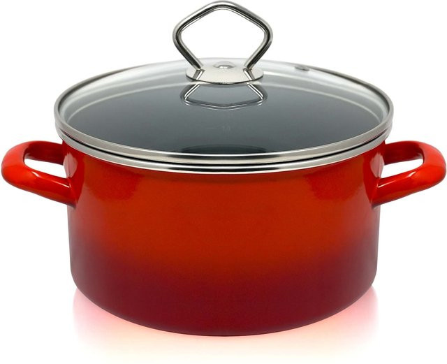 Karl Krüger Emaille Fleischtopf Rom in Rot und Grau, Durchmesser: 16 cm, Inhalt: 1,5 l - Bild 1
