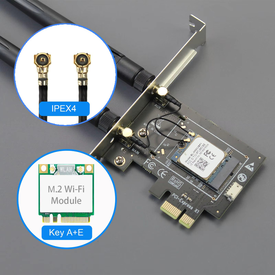 M.2 E-Key zu PCIe WLAN-Adapter für WiFi 7 und Coral TPU Module in Schwarz - Bild 2
