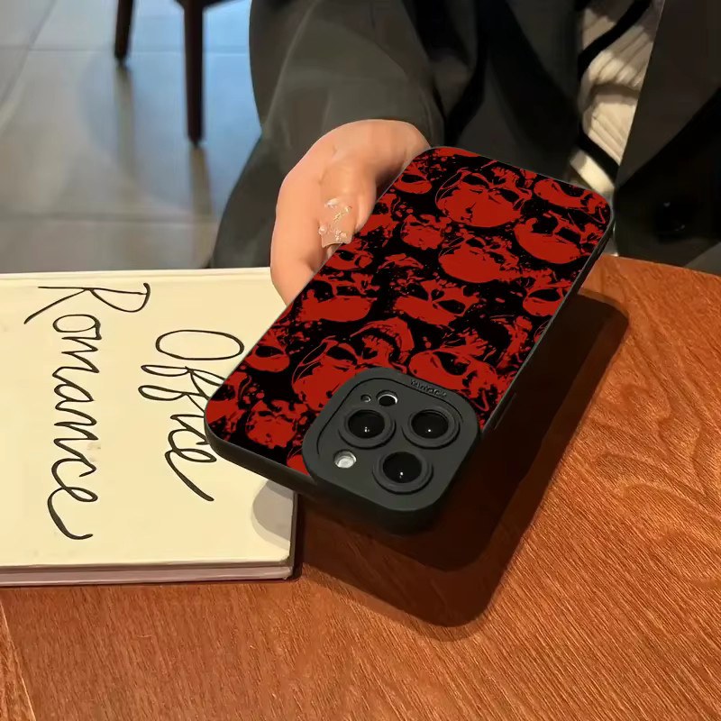 Stoßfeste Silikon Handyhülle im Vintage-Design mit bösen Augen für Apple iPhone, Farbe: Rot, Mattes Finish - Bild 3