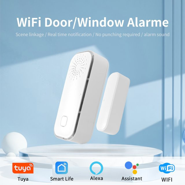 Tuya Smart WiFi Tür-Fenster-Sensor mit integrierter Sirene und App-Steuerung in Weiß, kompatibel mit Alexa und Google Home - Bild 1