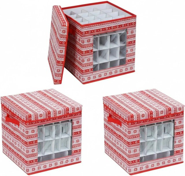 Relaxdays Weihnachtskugel Aufbewahrungsbox 3er Set aus Vlies mit Sichtfenster und Tragegriffen, B/T/H: 33 x 33 x 33 cm - Bild 1