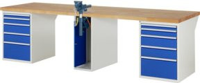 Rau Werkbank 7511A0 mit 10 Schubladen und Schraubstock, höhenverstellbar, B/T/H: 300 x 90 x 89 cm - Bild 1