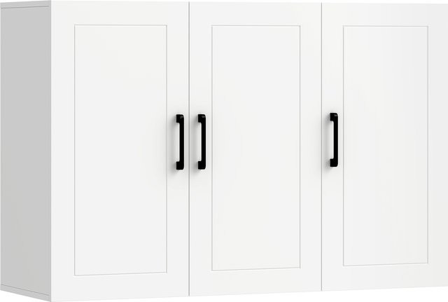 HOMCOM Wandschrank Weiß, moderner hängender Badezimmerschrank mit 3 Türen und verstellbaren Regalen, B/H/T: 90 x 60 x 30 cm - Bild 1