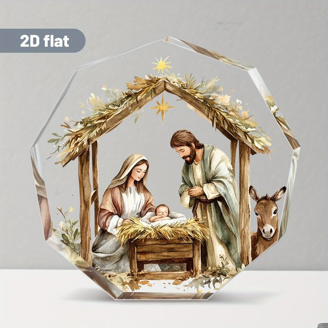 Religiöse 2D Acryl Krippenszene Maria mit Maria Tischdekoration von CIFBUY in Weiß und Multicolour - Bild 1