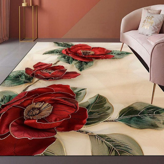 Karpetti Wohnzimmerteppich mit 3D-Blumendekoration in Multicolour, weiche Flanell-Fußmatte für Schlafzimmer und Wohnzimmer, B/T: 90 x 60 cm - Bild 1
