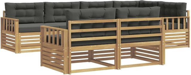 vidaXL Outdoor-Sofagarnitur 7-teilig aus Akazienholz mit Polstern in Weiß und Anthrazit - Bild 1