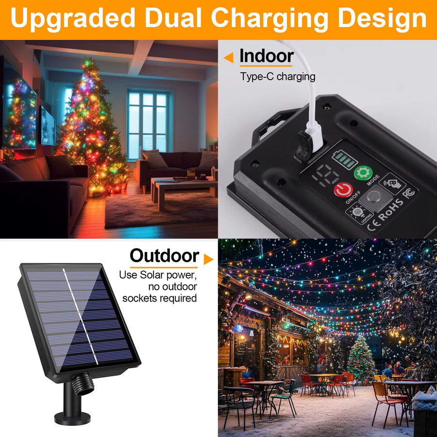 Grensk Solar-LED-Lichterkette C7 mit 8 Lichtmodi, bunte RGB-Weihnachtsbeleuchtung, wetterfest und bruchsicher - Bild 5