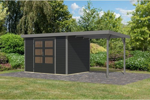 KARIBU Gartenhaus Osterby 4 C aus nordischem Fichtenholz in Grau mit Pultdach und Zylinderschloss, B/H/T: 538,5 x 209 x 213 cm - Bild 1