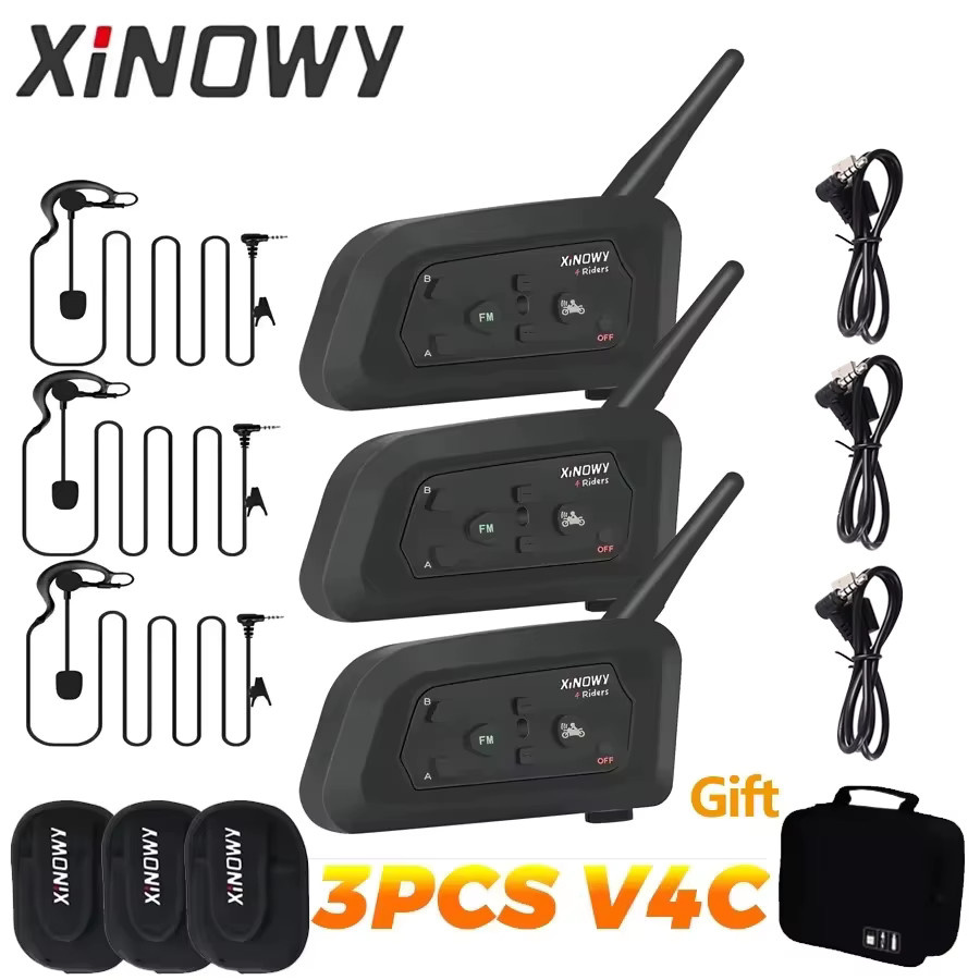 XiNOWy 3er-Set V4C Pro Fußball-Schiedsrichter Bluetooth-Headset mit Geräuschunterdrückung und Intercom-Konferenz-Gegensprechanlage in Schwarz - Bild 4