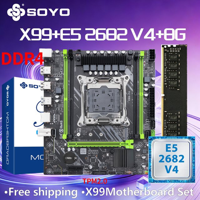 SOYO X99 C612 Motherboard Kit mit Intel Xeon E5 2682 V4 CPU, 8GB DDR4 RAM und M.2 NVMe Support, Schwarz - Bild 1