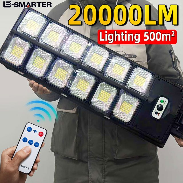 ESMARTER Solar-LED-Außenleuchte Schwarz mit 720 LEDs, 7700 Lumen und Fernbedienung für Garten und Außenbereich - Bild 1