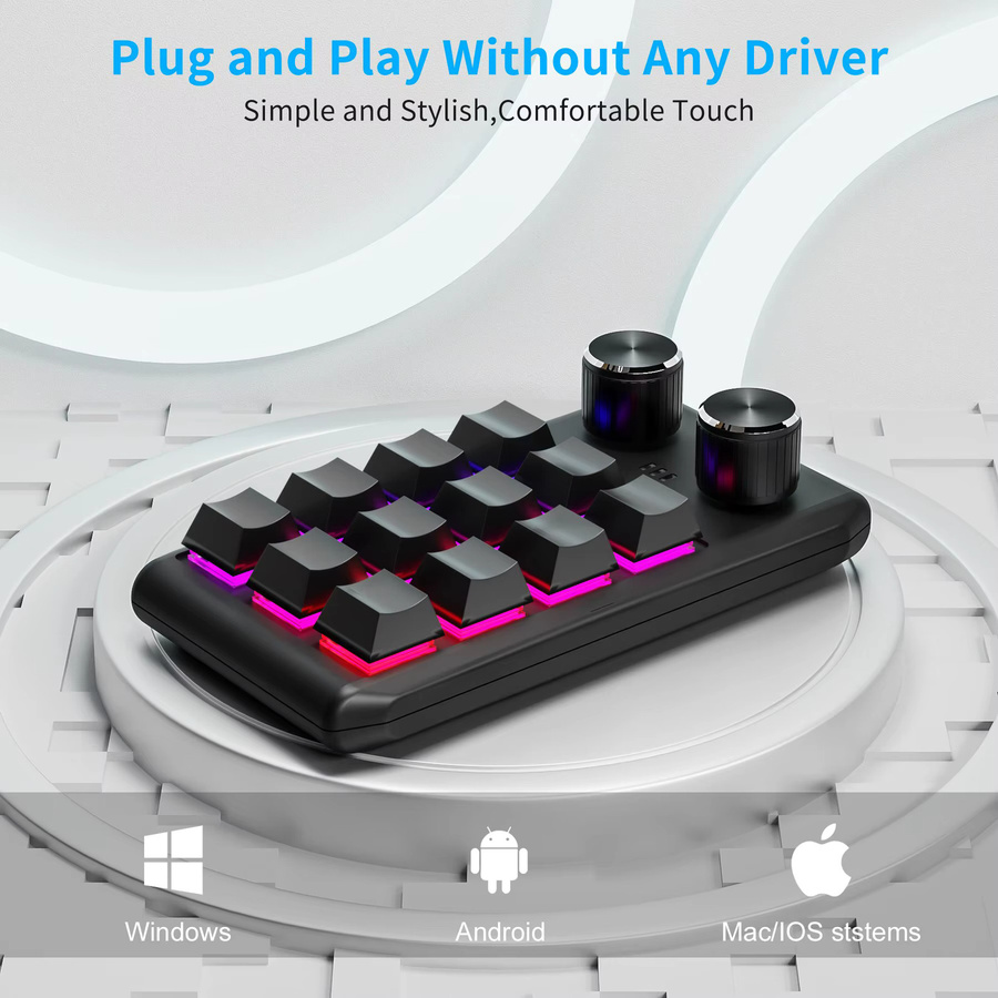 Ammtoo Mechanisches Macropad mit 12 Tasten und RGB-Beleuchtung, Programmierbare Bluetooth-Mini-Tastatur mit Hotswap-Funktion, Schwarz - Bild 3