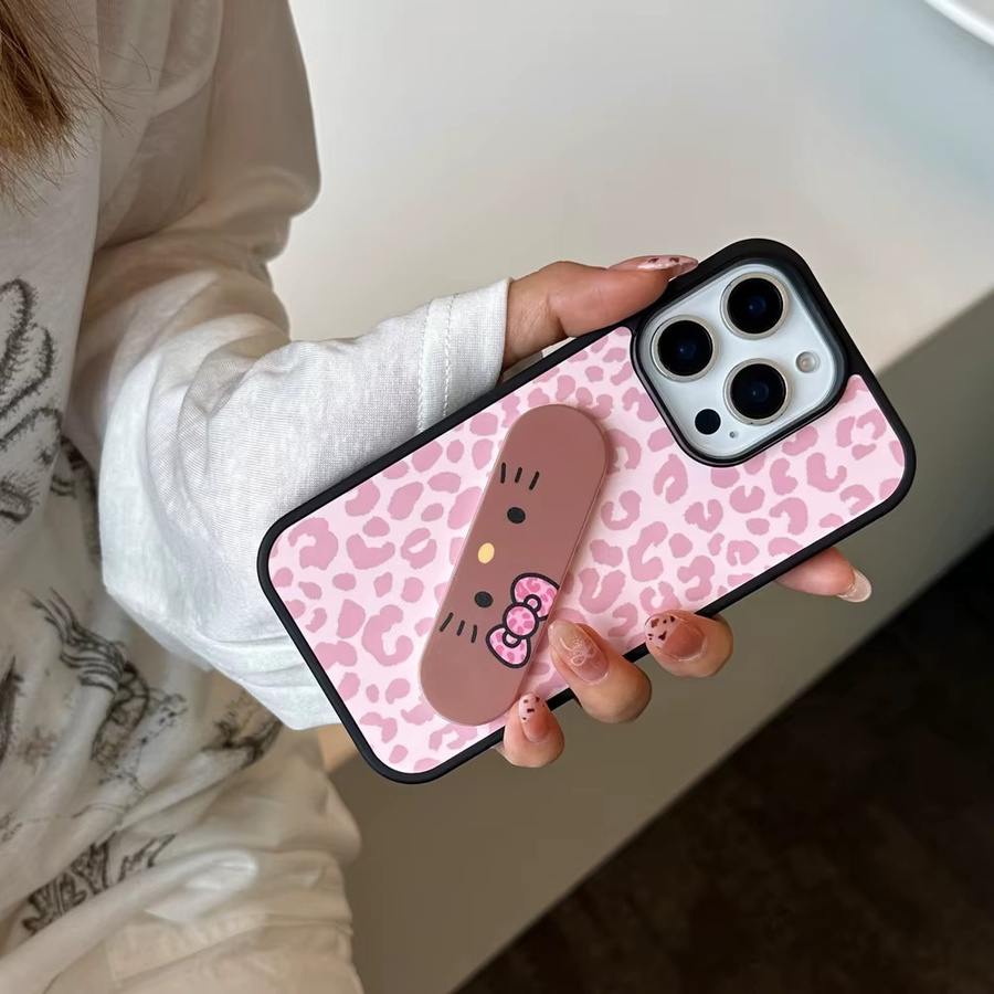 Sanrio Hello Kitty Handyhülle mit Leopardenmuster und Ständer-Halterung für iPhone 17, 16, 15, 14 Pro Max in Pink, stoßfeste Schutzhülle - Bild 2