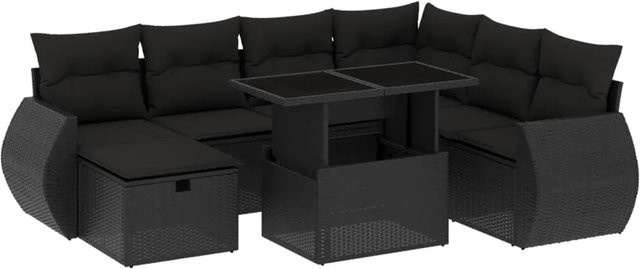 vidaXL 8-teilige Garten-Sofagarnitur aus Poly-Rattan mit Kissen in Schwarz - Bild 1