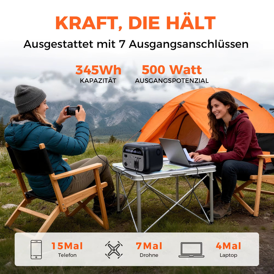 CTOLITY Tragbare UPS-Stromstation mit LiFePO4-Akku AP1000 (1800W, 1024Wh) und AP400 (500W, 345Wh) Solar-Generator in Schwarz für Camping und Notstromversorgung - Bild 4