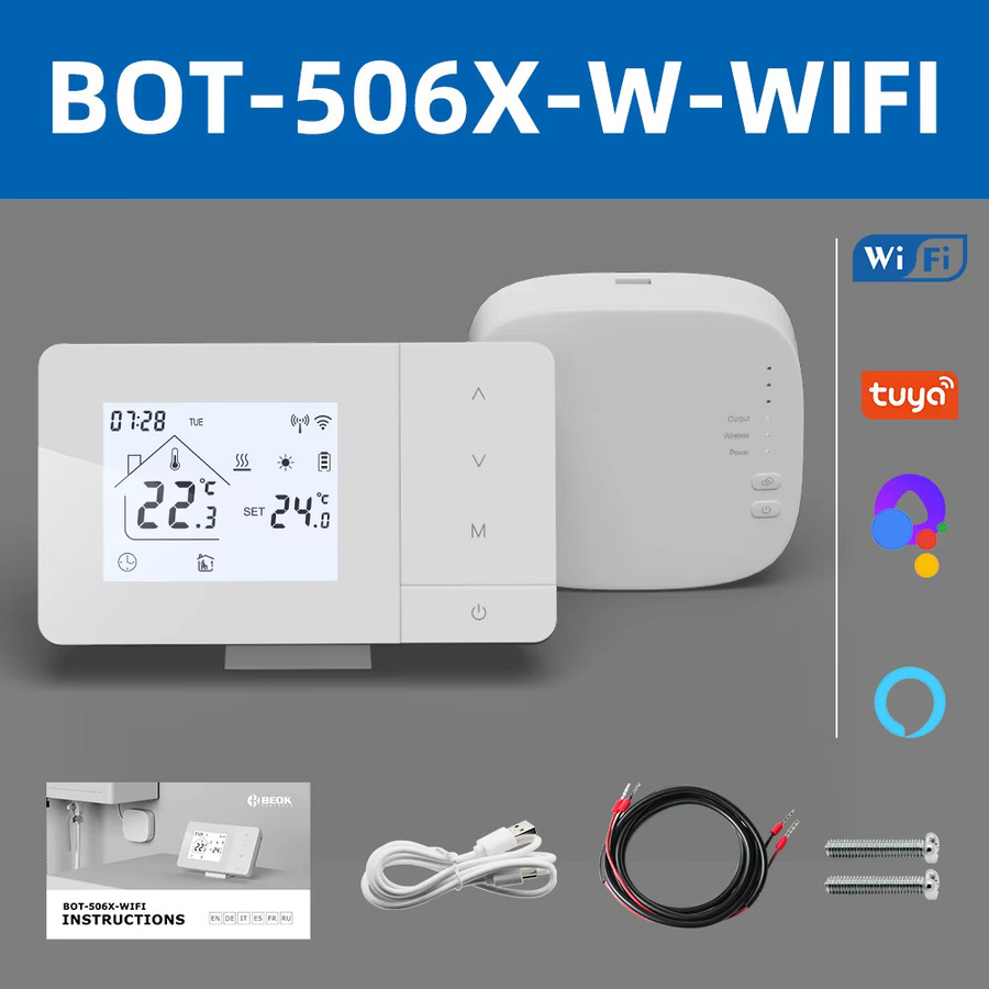 Beok Smart Wireless Thermostat für Gaskessel und Fußbodenheizung, Tuya Wifi Kühlthermostat mit Alexa Integration, Weiß - Bild 3
