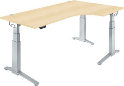 Schäfer Shop Genius ERGOSTYLE S Schreibtisch elektrisch höhenverstellbar mit C-Fuß und Memory Master, Ahorn/weißaluminium, B: 200 cm, T: 80 cm, H: 64,5-130,5 cm - Bild 1