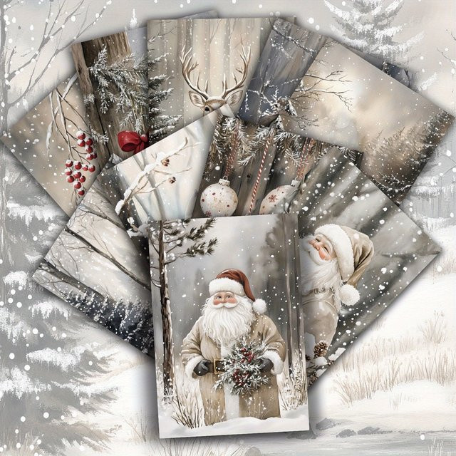 20 Stück Winterwald-Weihnachtskarten mit Illustrationen von Weihnachtsmann, Rentier und Schneemann in Mehrfarbig - Bild 1
