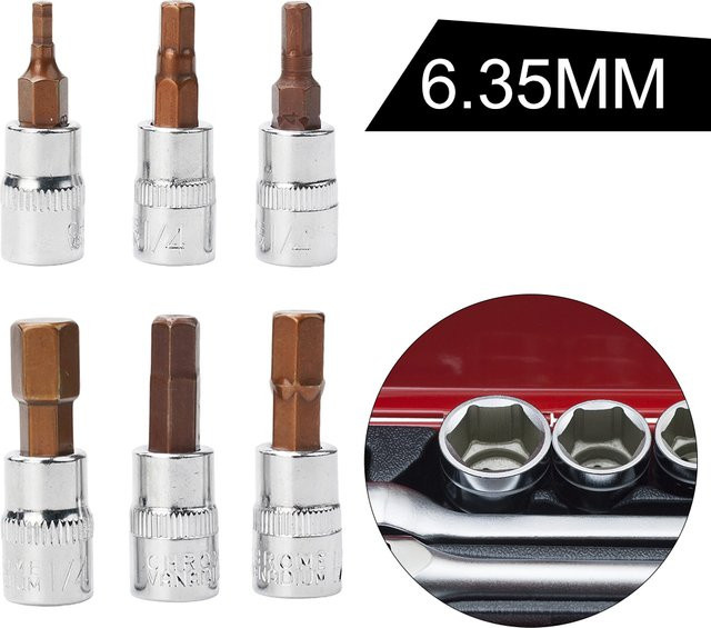 Vibratite 6er Set Hex Schraubendreher Bits aus Chrom-Vanadium-Stahl, 1/4 Zoll Quadratischer Sockel, Silber - Bild 1