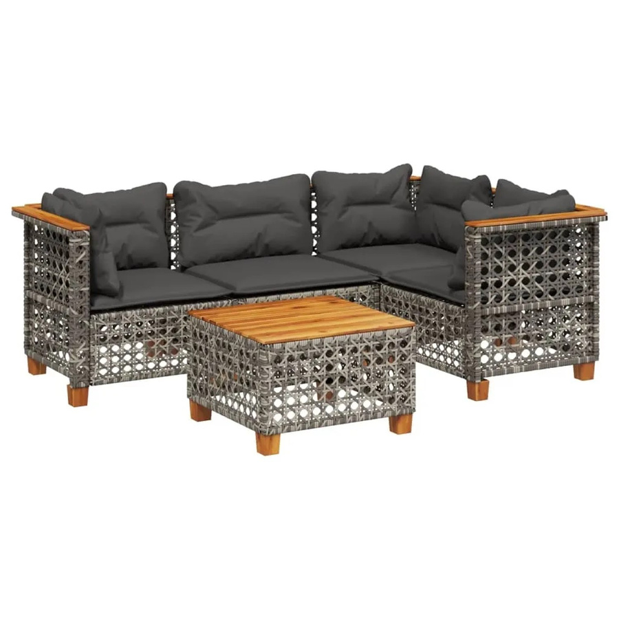 vidaXL 5-tlg Garten-Sofagarnitur aus Polyrattan in Grau mit Tisch und Kissen in L-Form - Bild 2