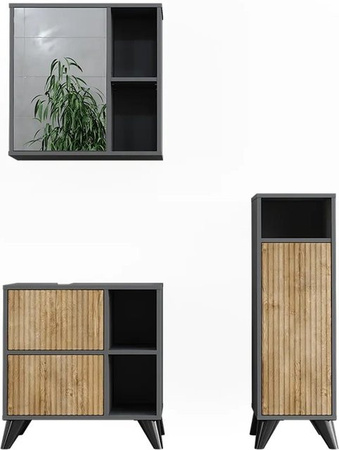 Vicco Badmöbel-Set Leano in Anthrazit und Bergeiche bestehend aus 3 Teilen mit Badspiegelschrank, Waschbeckenunterschrank und Midischrank
