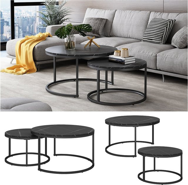 Vicco Couchtisch Montreal 2er-Set in Schwarz mit Marmor-Optik für dein Wohnzimmer, B/T: 77 x 40 cm - Bild 1