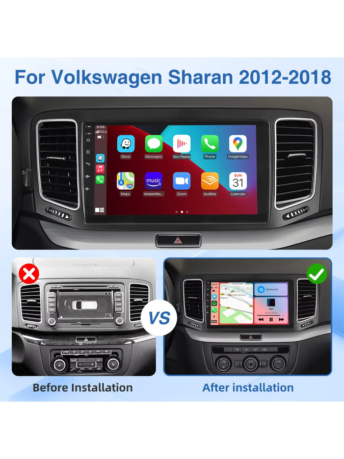 MOPECT Android 15 Autoradio mit CarPlay und GPS für VW Sharan 7N / Seat Alhambra II 2012-2018, 4+64GB, Bluetooth, DAB+, DVR & CAM, Schwarz - Bild 6