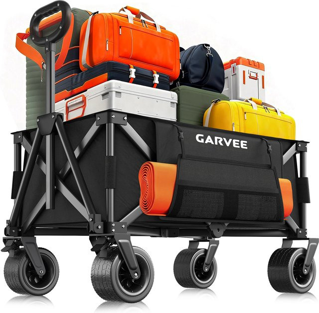 HiMISS Outdoor-Campingwagen mit 8-Zoll-Rädern und verstellbarem Griff aus 600D Oxford-Stoff, faltbarer Allterrain-Trolley für Picknick und Garten - Bild 1