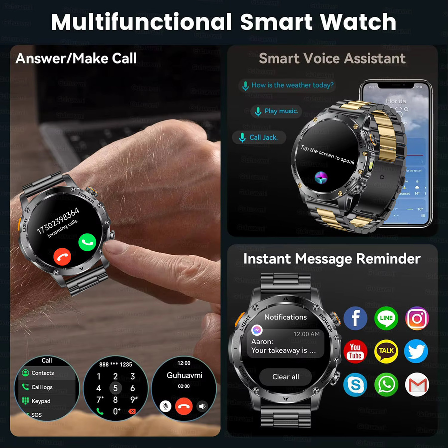 KAVSUMI Smartwatch, Saphirglas, GPS, Edelstahl, Schwarz, Herren - Bild 6