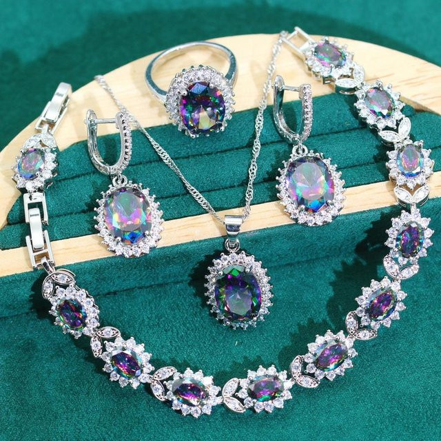 YIRAN Jewelry Halskette und Ohrringe, Kupfer, Bunt, Zirkonia, Unisex - Bild 1