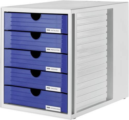HAN Systembox 1450-14 Schubladenbox Lichtgrau für DIN A4 und DIN C4 mit 5 Schubfächern - Bild 1