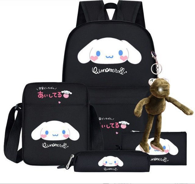 3-teiliges Schulrucksack-Set für Schüler in Schwarz aus Oxford-Stoff mit Schultasche, Schultergurt und Federmäppchen - Bild 1