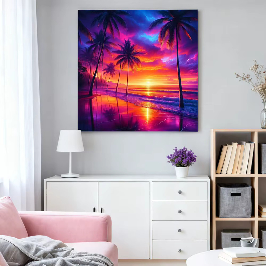 HUACAN Diamant-Mosaik-Set Sonnenuntergang am Meer, Landschaft Wanddekoration in Blau und Multicolour, Canvas Diamant-Gemälde mit vollen Bohrern - Bild 3