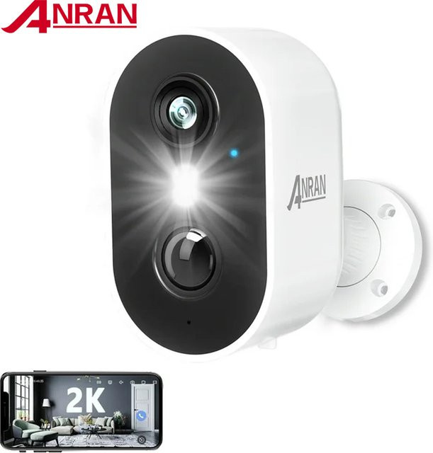 Anran 2K WLAN Sicherheitskamera mit Akku, drahtlose Überwachungskamera mit PIR-Sensor und IP65 Wetterfestigkeit, Weiß - Bild 1