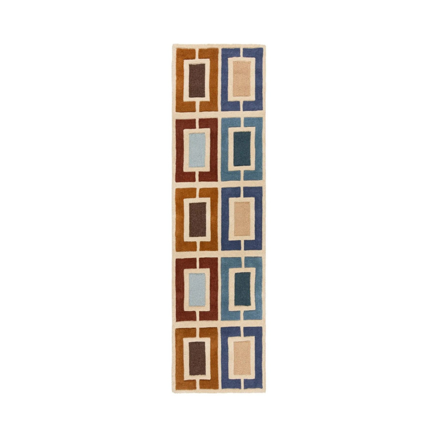 Flair Rugs Wollteppich Retro Blocks Geometrisch Handgeknüpft Blau-Braun B: 60 cm, L: 230 cm - Bild 2